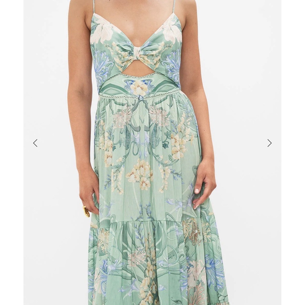 Camilla Mint Green Floral Maxi Dress with Blue and Cream Details - Picture 3 of 14